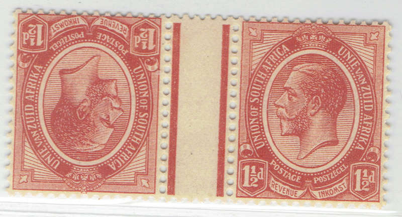 1913 UNION of S A 1 1/2d TETE BECHE vertical small gutter pair MNHm  CC 4c CV R1200