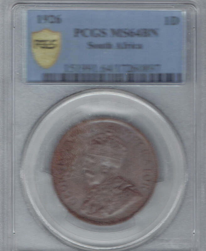 1926 UNION OF S A 1d bronze PCGS MS64 BN only 393095 minted VERY HIGH GRADE ### VERY RARE IN MS ####