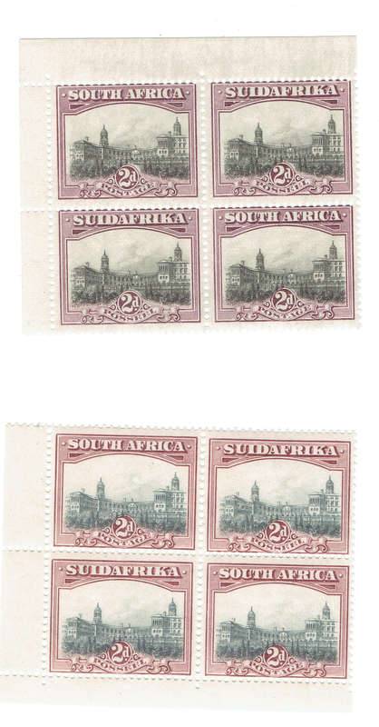 1927 UNION of S A 2d top and bottom Marginal blocks of 4 MNH CCV RR4000