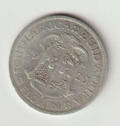 1929 UNION of S A  2 shillings 805 silver in F+ grade