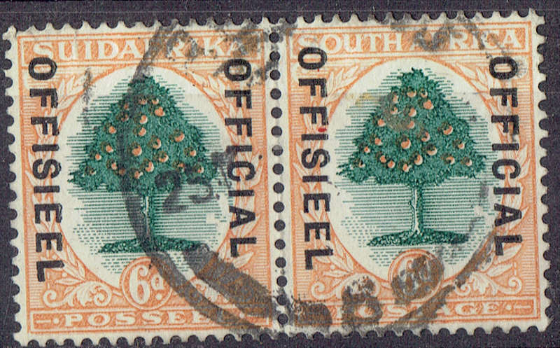 1929 UNION OF S A Official 6d used pair  CCO10 CV R600