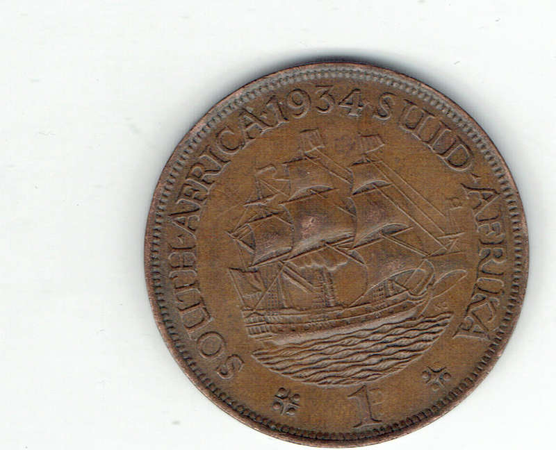 1934 Union Of S A 1 Penny in EF grade Nice coin