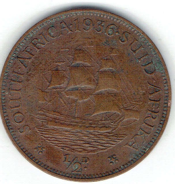1936 UNION of S A  HALF PENNY in VF+ grade