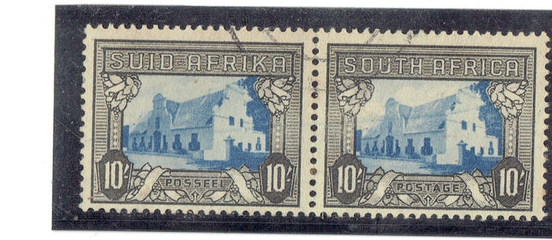 1939 UNION of S A 10 shillings used pair blue and sepia CC63 CV R200