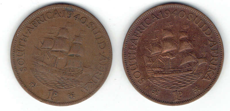 1940 UNION of S A  2 x 1 pennies with no star after date Both in VF grade