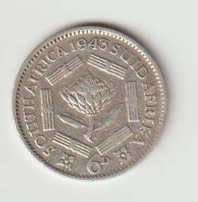1943 UNION OF S A 80% SILVER IN EF GRADE