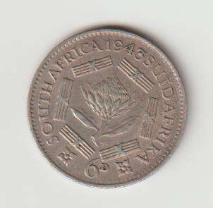 1943 UNION OF S A 6d 80% SILVER IN VF GRADE