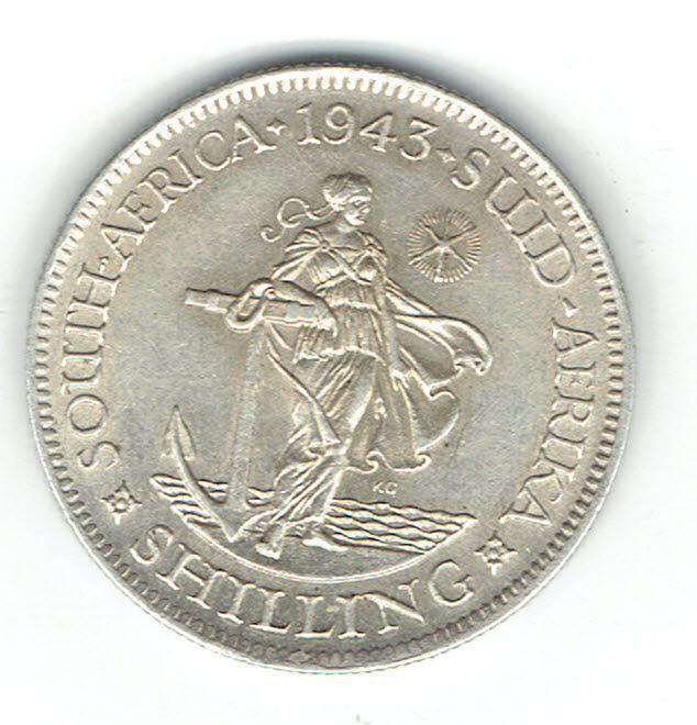 1943 UNION of S A 80% silver 1 shilling coin in UNC grade