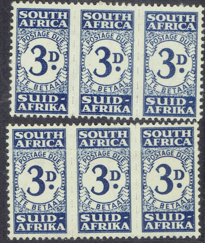 UNION of S A Postage Due 3d 2 strips of 3 each MLH CC32 C?V R2000