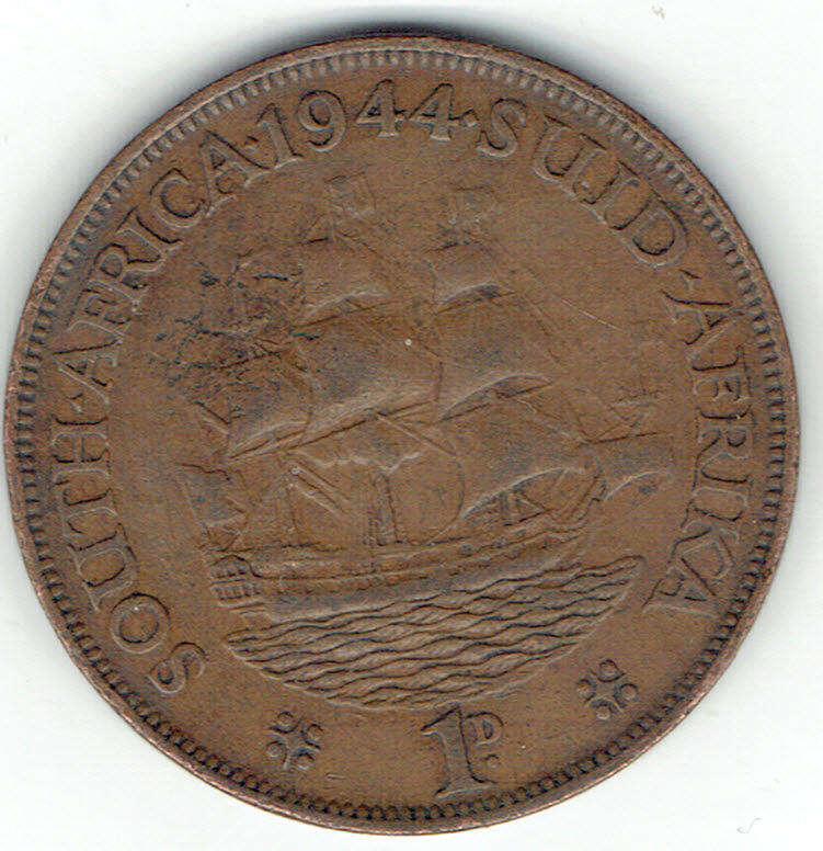 1944 UNION of S A 1 Penny in VF+ grade