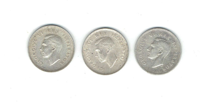 1945 UNION of S A  3 x 3d all in EF grade