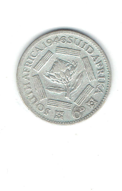 1946 Union of S A 6 pence silver in F+ grade