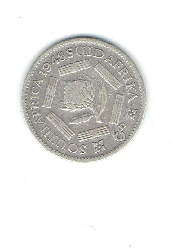 1948 Union of S A 6d silver in F grade
