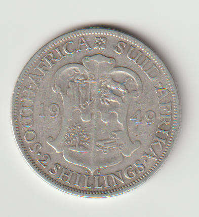 1949 UNION of S A 2 shillings in 80% silver in VF grade