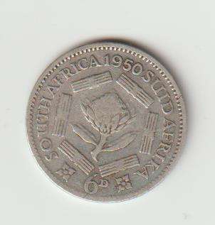 1950 UNION OF S A 6d80% SILVER see scan