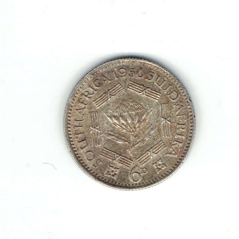 1950 UNION of S A silver 6d in Aimost Uncicirculated grade