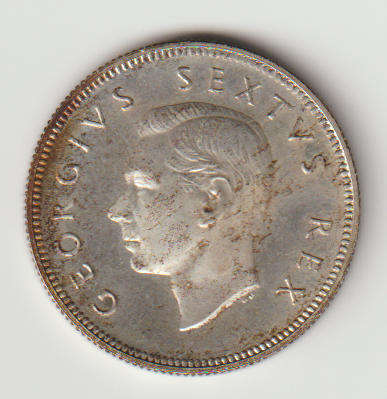 1952 UNION OF S A @ SHILLINGS 50% SILVER IN AU GRADE