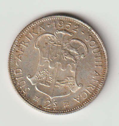 1952 UNION OF S A @ SHILLINGS 50% SILVER IN AU GRADE