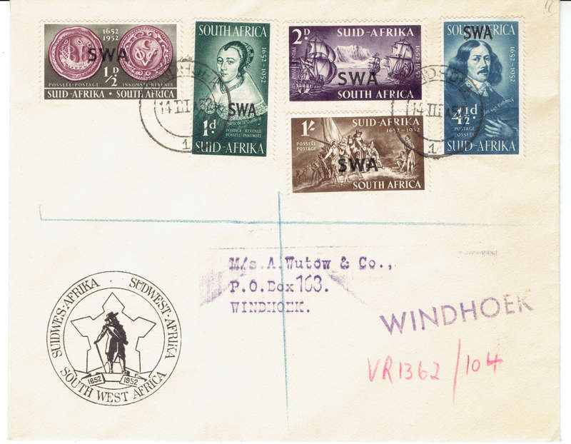 1952 ,1953 S W A Landing of v Riebeeck , Cor of Q E ll  (Damaged at back) CC 172-176,177-181 CVR240