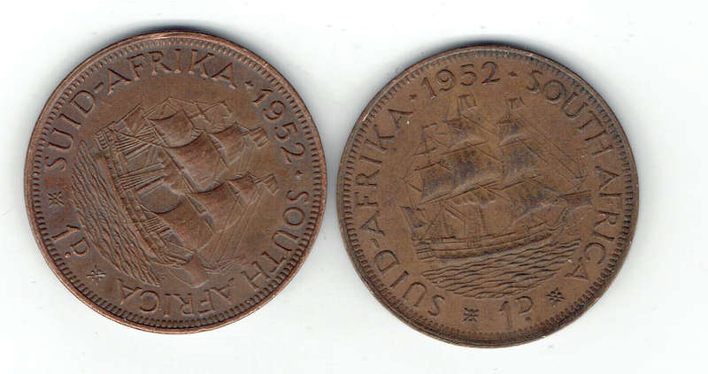 1952 UNION of S A  2 x 1Penies in EF grade i bid for both