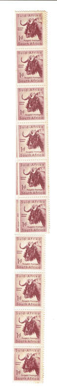 1954 UNION of S A 1d coil strip of 22 one side imperforate MNH  Folded for scaning CC 151a CV 1320