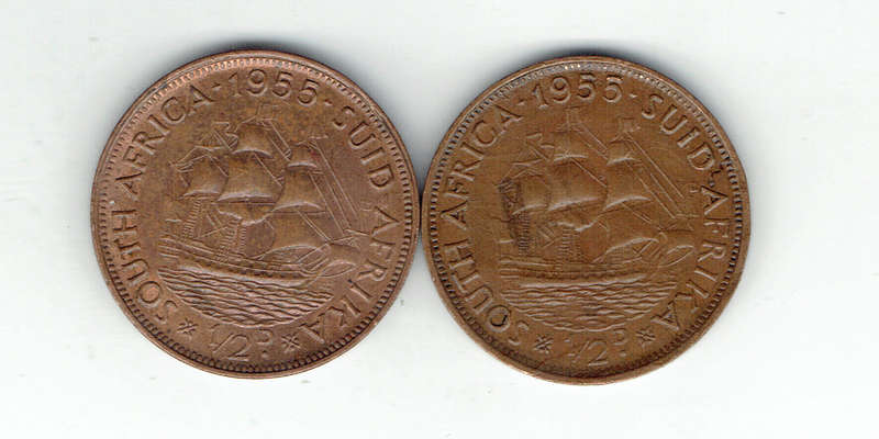 1955 UNION of S A 2 Haif Penies in UNC grade