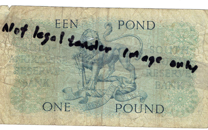 1956 UNION of S A 1 Pound signed by M H de Kock in VF_ grade