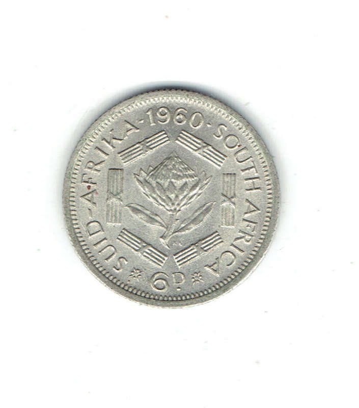 1960 Union of S A silver 6d in EF hrade