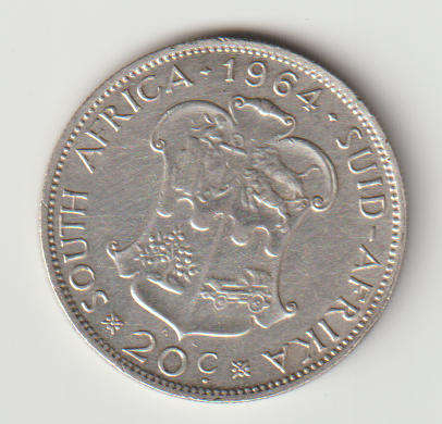 1964 R S A 20cent in 80% silver coin  1n AU grade