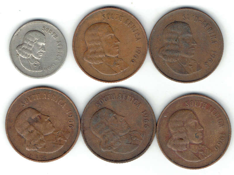 1966 R S A 2c,5c AFRIKAANS, 2c x 4 ENGLISH all in EF grade