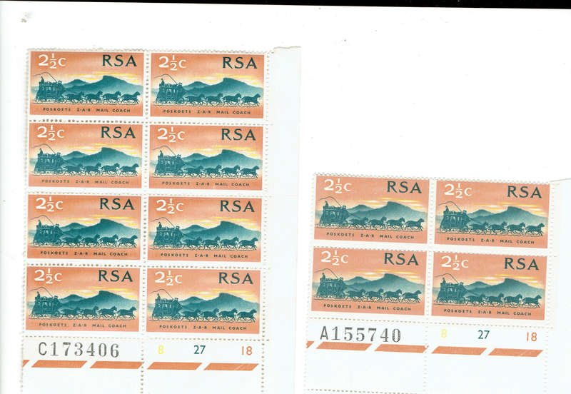 1969 100th ANN of Z A R 2 1/2c A and C blocks and 12/1/2c A blocb\k MNH CVR224
