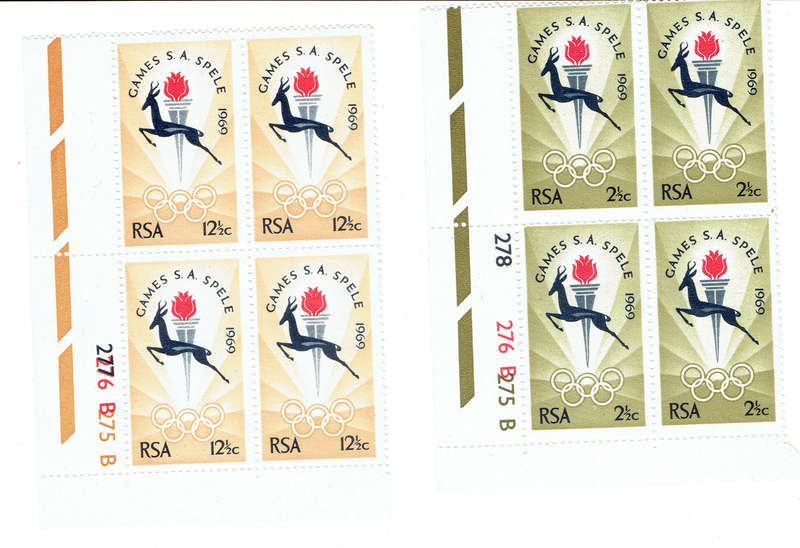 1969 R S A S A Games 2 1/2c b block and 12 1/2c b block CV R87
