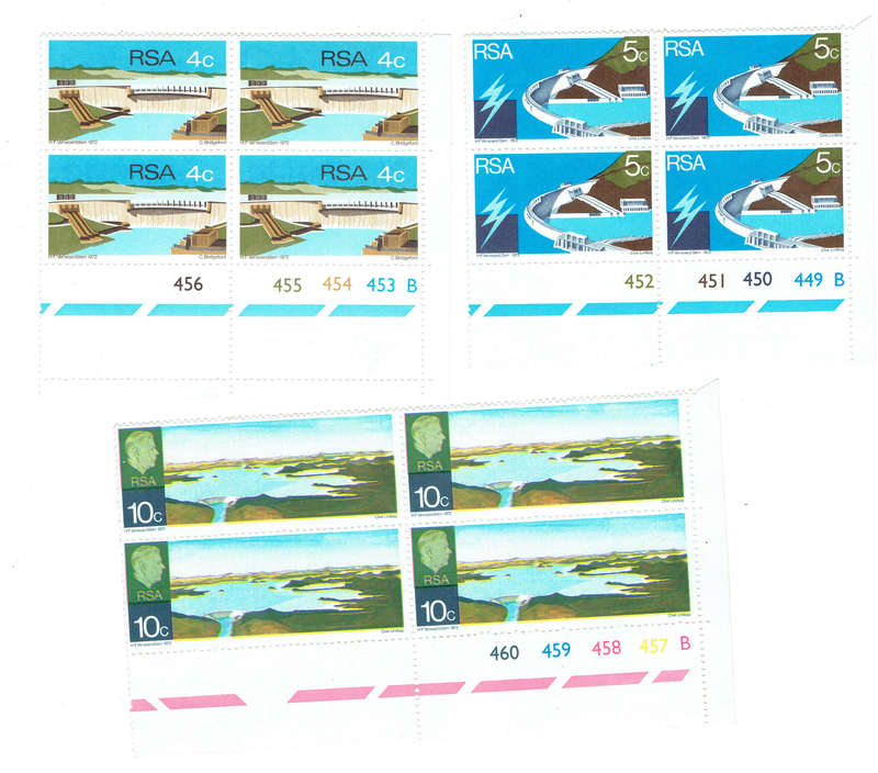 1972 R S A Opening of Vewoerd Dam 4C 5C 10C CONTROL BLOCKS ALL B MNH cv R134