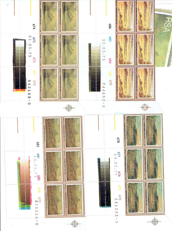 1975 R S A Thomas Baines paintings CB's with gold smudge on 5c  CC384-387 CV  r150