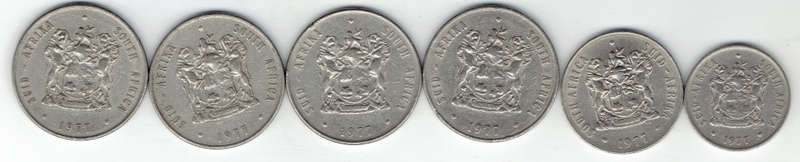 1977 R S A 5c,20c, 4 x 50c all in UNC grade