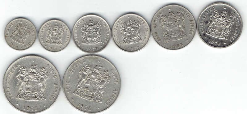1978 R S A R1 x2,20c x 2, 10c x 2, 5c x 2,2c all in EF+ grade