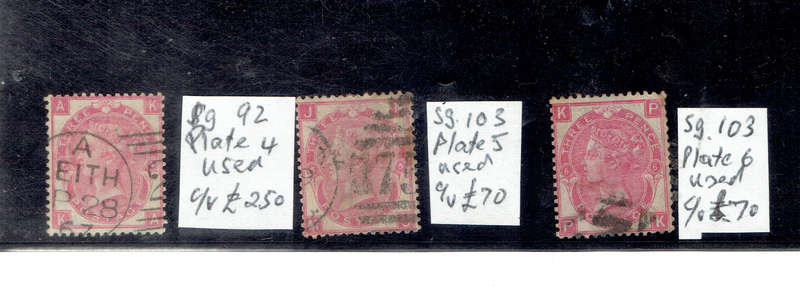 1860 England 3 x 3d Q Vic SG92,103 plate5,103 Plate 6 CV GBP390 (R9750) VERY SCARCE