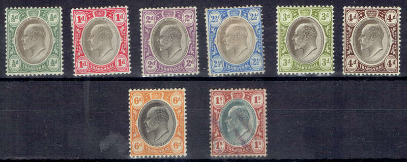1902 TRANSVAAL K E Vll 1/2d-6d mlh singles and 1s used single CC266-272 273 CV R2651