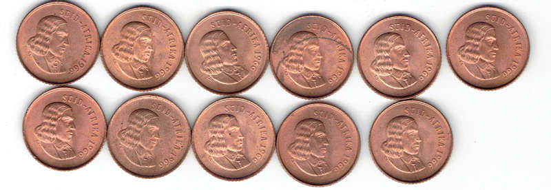 1966 R S A 11 x 1c in unc grade ann Afrikaans