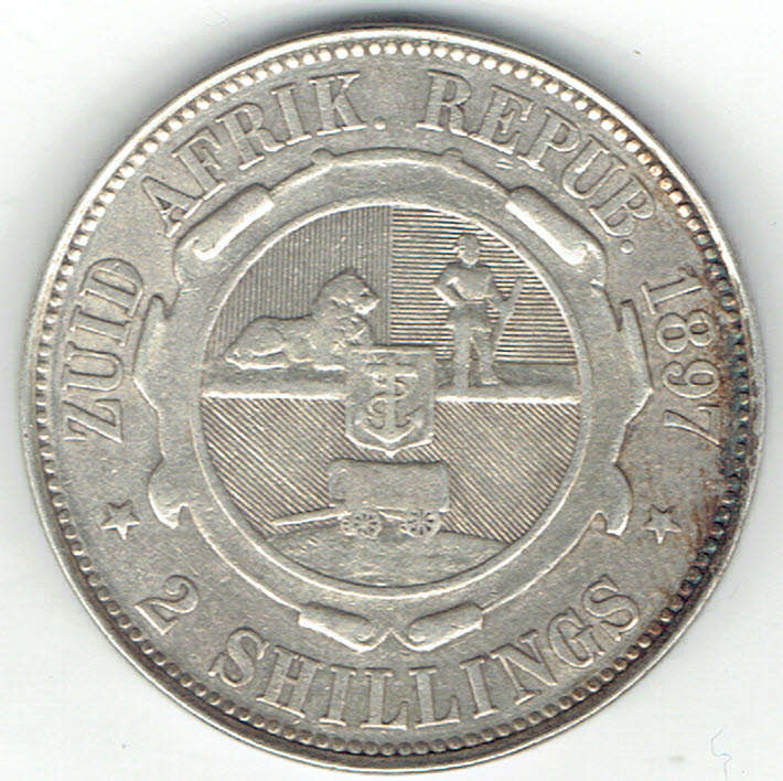 1897 Z A R 92% silver  2 shillings  in EF grade