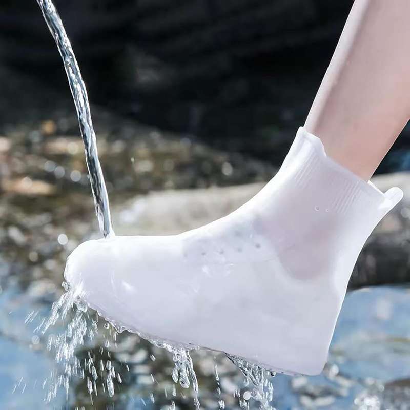 Pair Stretchable Silicone Waterproof Shoe Covers -White  Durable/Long-Lasting Material