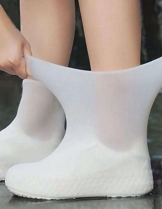 Pair Stretchable Silicone Waterproof Shoe Covers -White  Durable/Long-Lasting Material