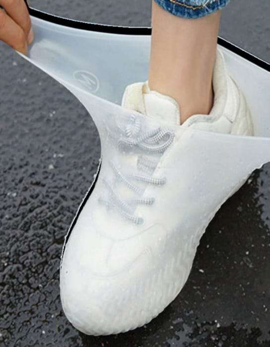 Pair Stretchable Silicone Waterproof Shoe Covers -White  Durable/Long-Lasting Material