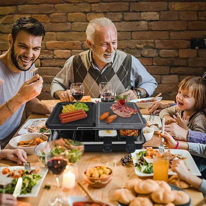 Non-Stick Raclette Grill 8 Person Indoor Grill Machine 8 Mini Grill Pan