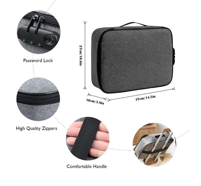 3-Layer Portable Travel Bag File Storage with Lock + Sparkle Storage Bag