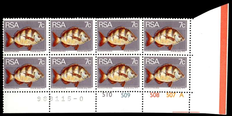 RSA 2nd Definitive issue 7c Control Blocks Pane A (8 stamps)
