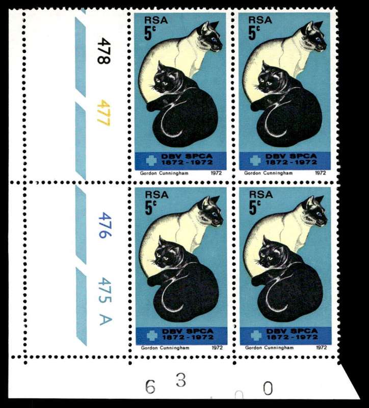 RSA 1972/09/19 Centenary of the S.P.C.A. Wmk R.S.A. Control Blocks Pane A