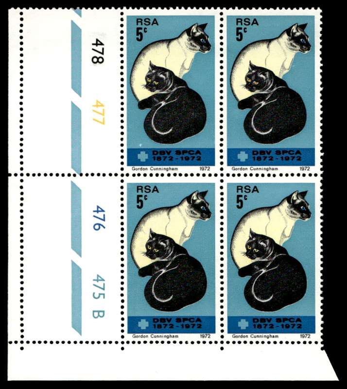 RSA 1972/09/19 Centenary of the S.P.C.A. Wmk R.S.A. Control Blocks Pane B