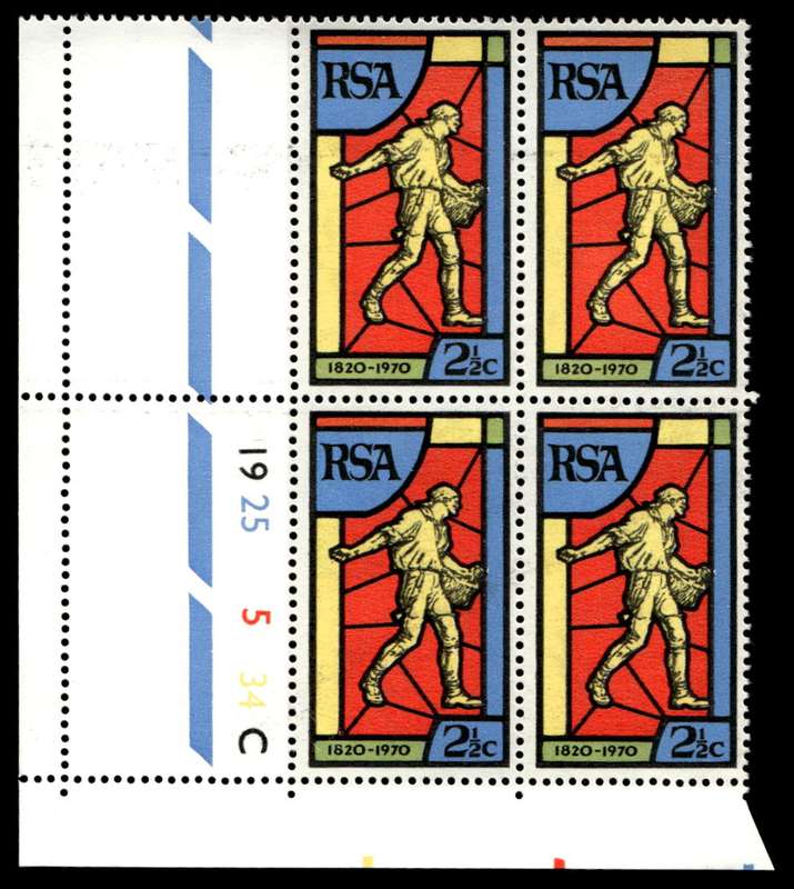 RSA 1970/08/24 150th Anniversary of Bible Society Wmk R.S.A 2½c Control Blocks Pane C