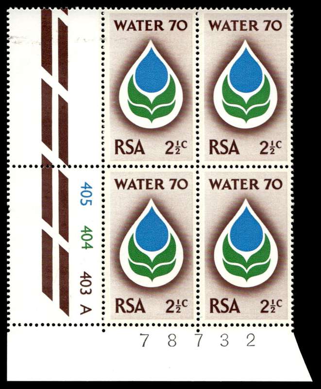 RSA 1970/02/14 Water 70 Campaign Wmk R.S.A 2½c Control Blocks Pane A